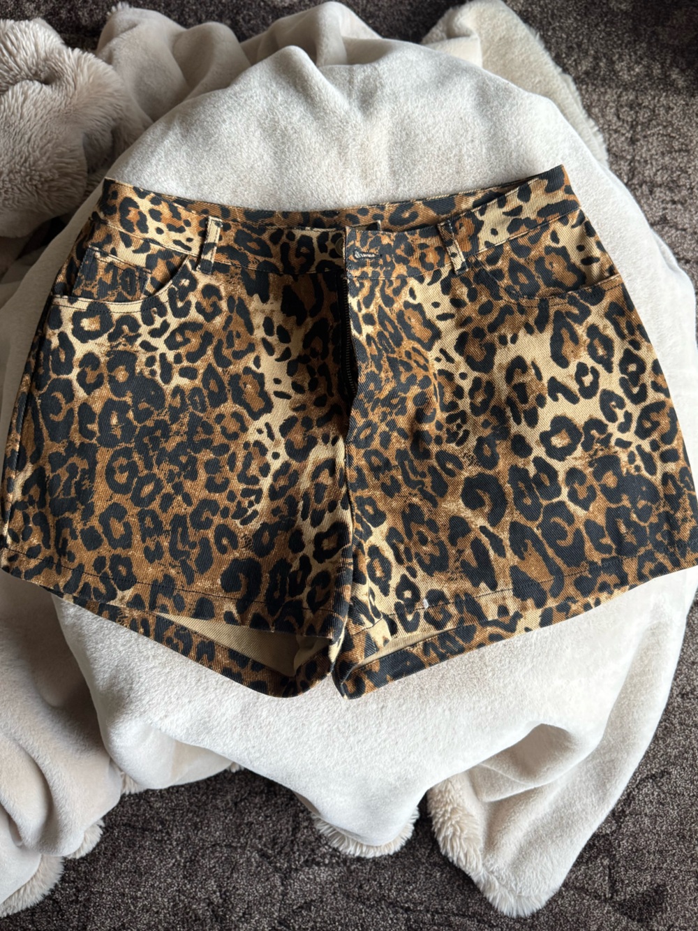 Cider Leopard-Print High Waist Shorts — Brown & Black